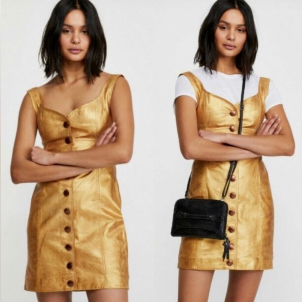NEW Free People Goldie Leather Mini Dress Party Cocktail Festival Skater Biker 4